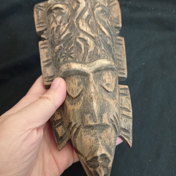 Vintage Haitian Hand Carved Wood Tribal Mask Wall Decoration Signed Sepe - Picture 2 of 5